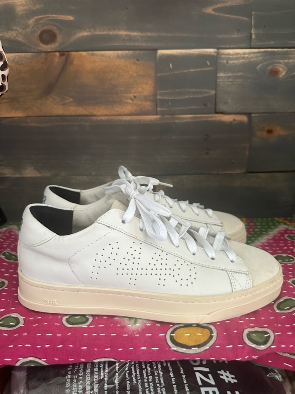 P448 White Leather Low-Top Sneakers with Cream Sole